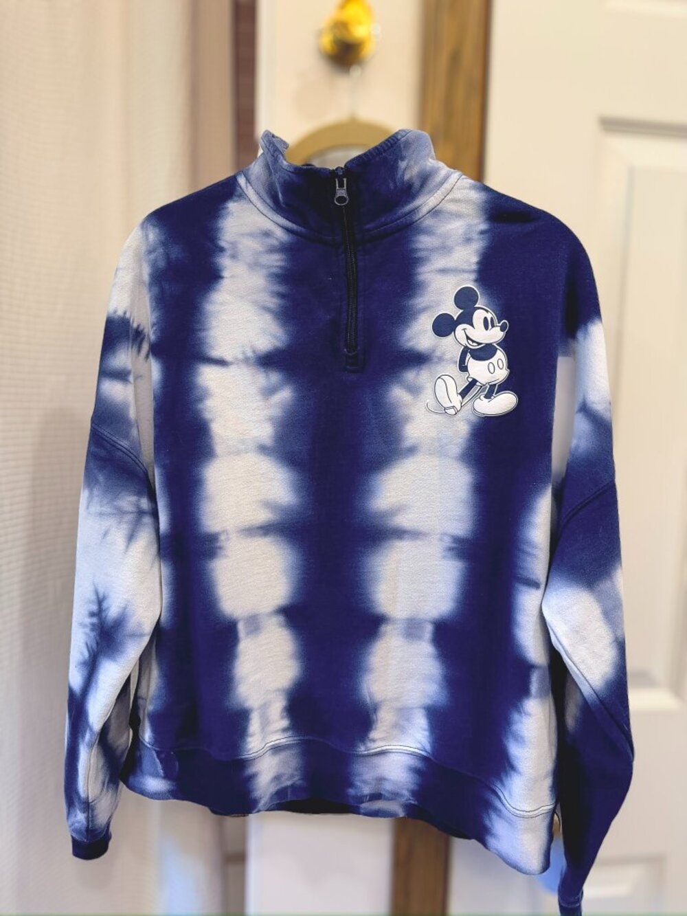 Disney Mickey Mouse Navy Blue Tie Dye Quarter Zip Pullover Disneyland